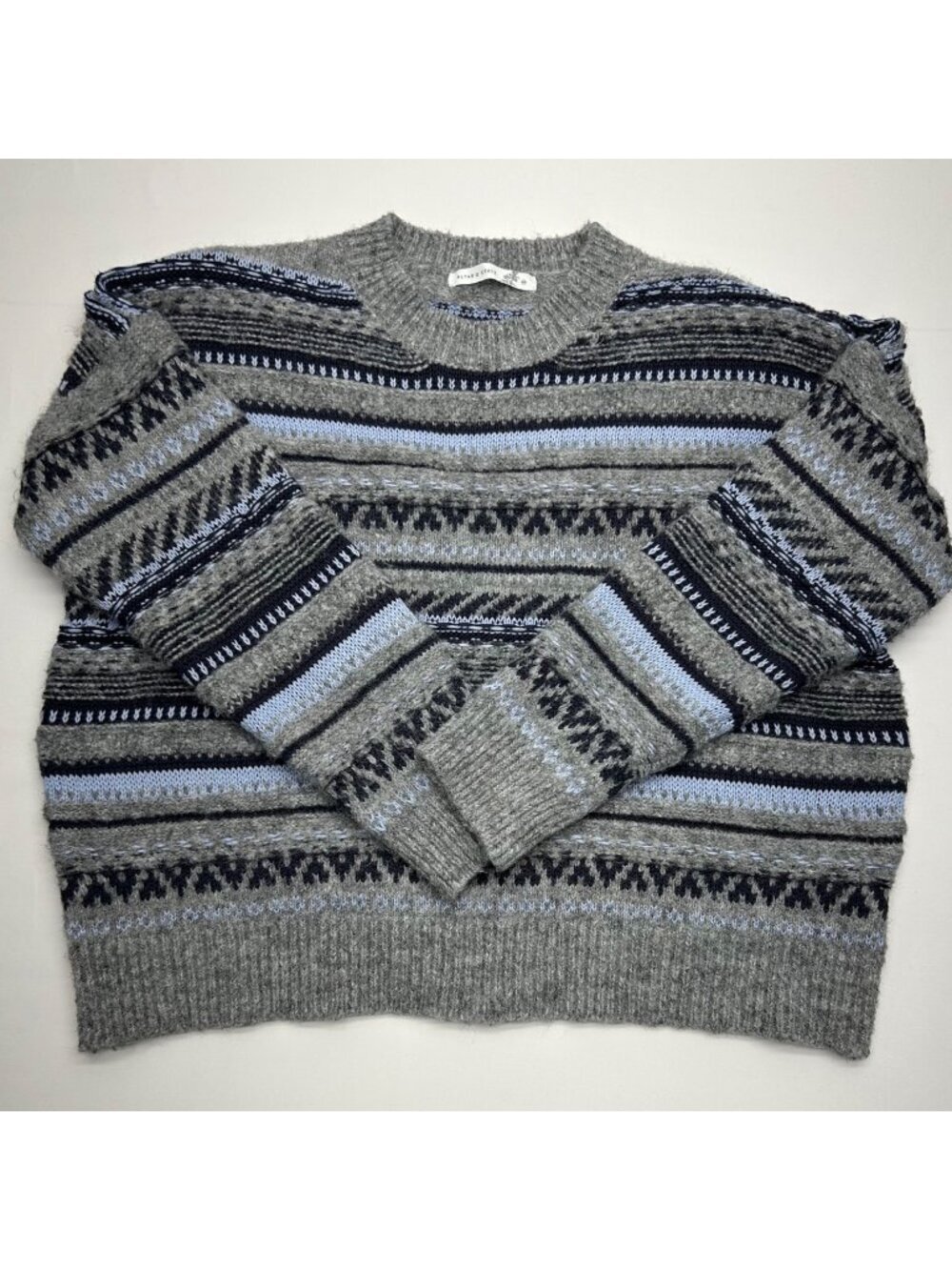 Altard State Gray & Blue Fair Isle Knit Sweater Size M Soft